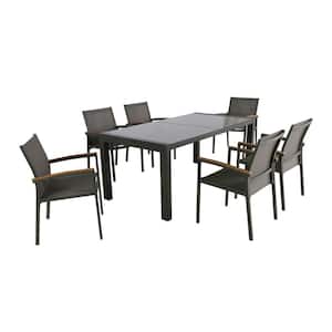 Luton Grey 7-Piece Aluminum Outdoor Dining Set with Glass Table Top