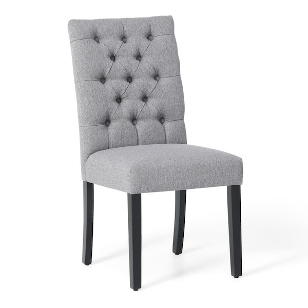 NINA Button Tufted Back Gray Linen Upholstered Dining Side Chair