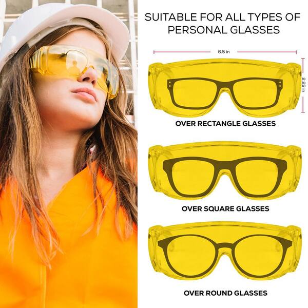 BISON LIFE Diamont Vented Over Safety Glasses, Anti-Scratch, Amber