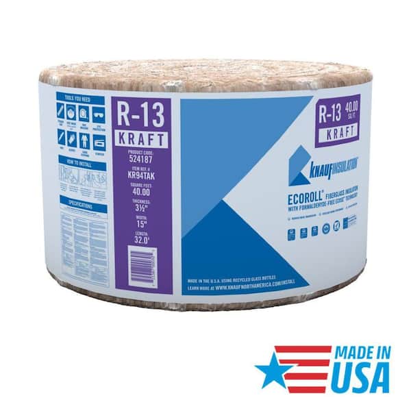 R-13 EcoRoll Kraft Faced Fiberglass Insulation Roll 15 in. x 32 ft. x 3-1/2 in.