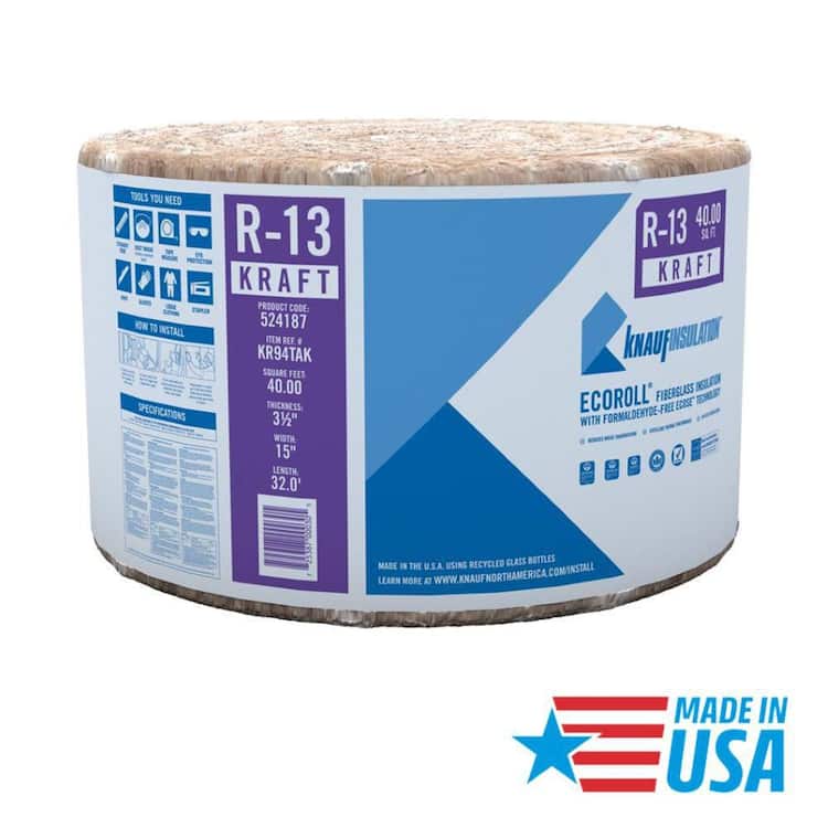 Knauf Insulation R-13 EcoRoll Kraft Faced Fiberglass Insulation Roll 15 in. x 32 ft. x 3-1/2 in.