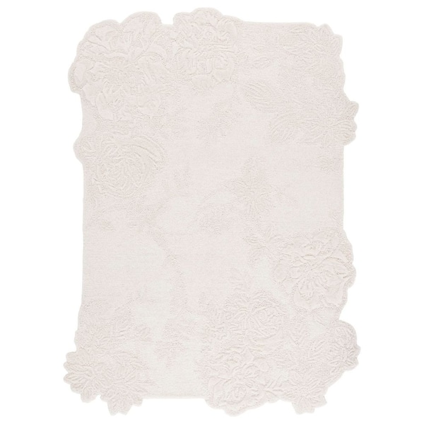Mykonos 4 ft. x 6 ft. Ivory High-Low Floral Area Rug