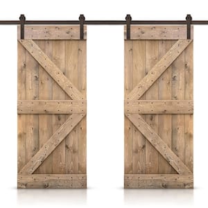 K 40 in. x 84 in. Light Brown Stained DIY Solid Pine Wood Interior Double Sliding Barn Door with Hardware Kit