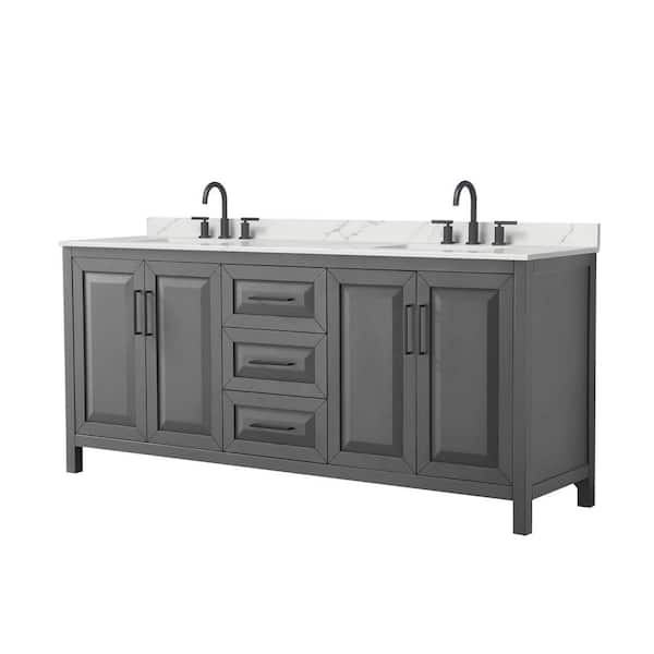 Daria 80 in. W. x 22 in. D x 35.75 in. H Double Bath Vanity in Dark Gray with Giotto Quartz Top