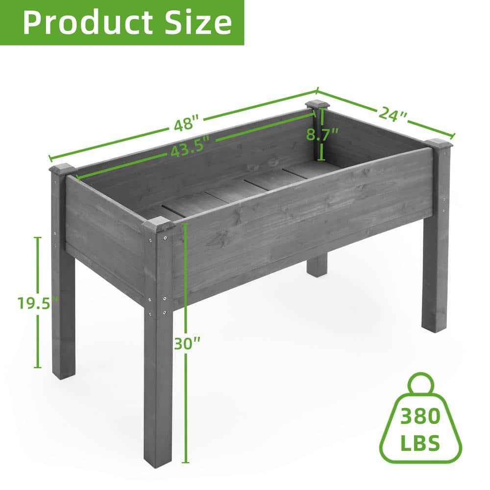 Gray Wooden Rectangular Elevated Raised Garden Bed for Outdoor Gardening