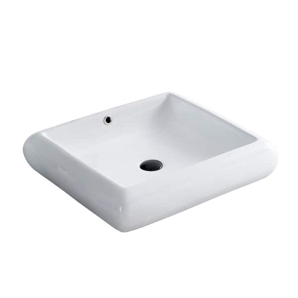 Flynama 22 in. Vessel Square Ceramic Bathroom Sink Basin in White