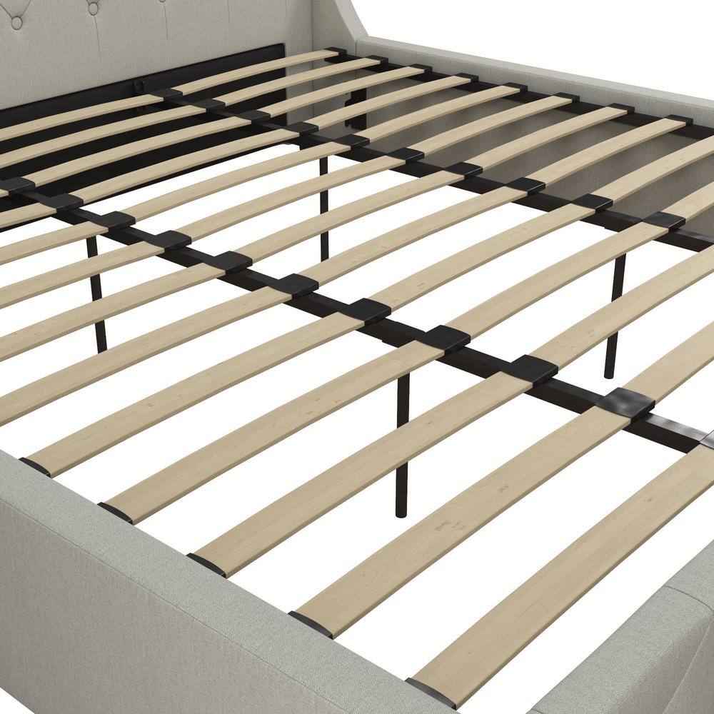 Light Gray Linen Tufted King Upholstered Bed with Metal Frame