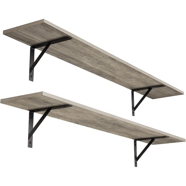 Unbranded 47.3 in. W x 7.9 in. D Grey Wash Floating Shelves Decorative Wall Shelf (Set of 2)