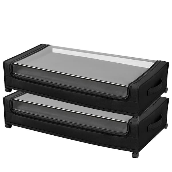 Under Bed Storage with Wheels, 30.3 x 18.5 x 6.8 in. Underbed Containers w/ Clear Lid, Underbed Shoe Organizer (2-Pack)