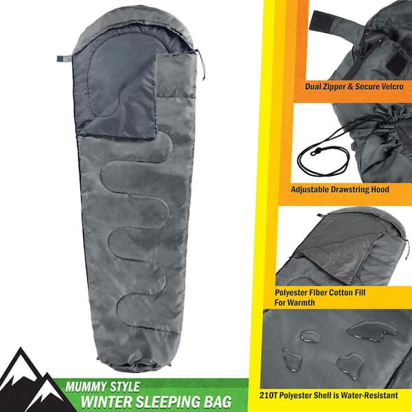 Wakeman Outdoors Gray Mummy Sleeping Bag - Adult Cold