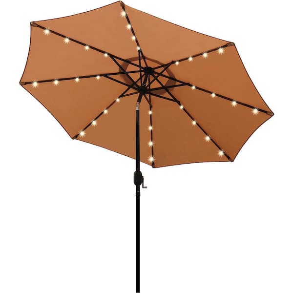 Dyiom 9 ft. Solar Umbrella, 32 LED Lighted Patio Umbrella, Table Market Umbrella in Tan, Beach Word Umbrella
