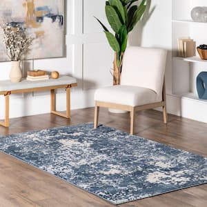 Chastin Modern Abstract Blue Doormat 3 ft. x 5 ft. Area Rug