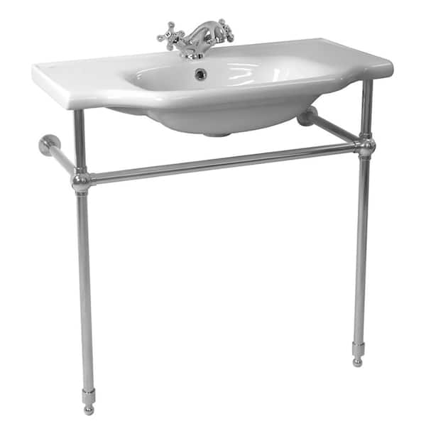 Nameeks Yeni Klasik Ceramic Console Bathroom Sink in White with Chrome Stand