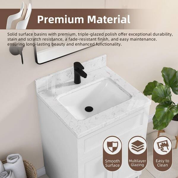 Zeafive Kar 24.4 in. W x 22 in. D Engineered Stone White