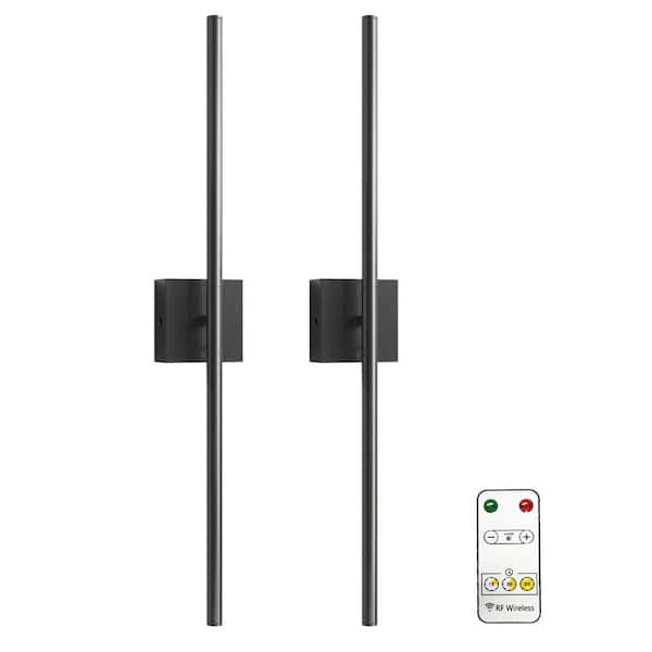 2-Pack Black Dimmable Timing Integrated LED Wireless Wall Sconces with Remote Control
