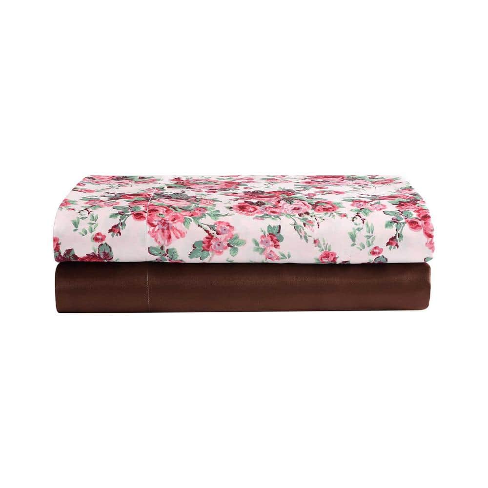 Twin Pink Satin Vintage Floral Sheet Set