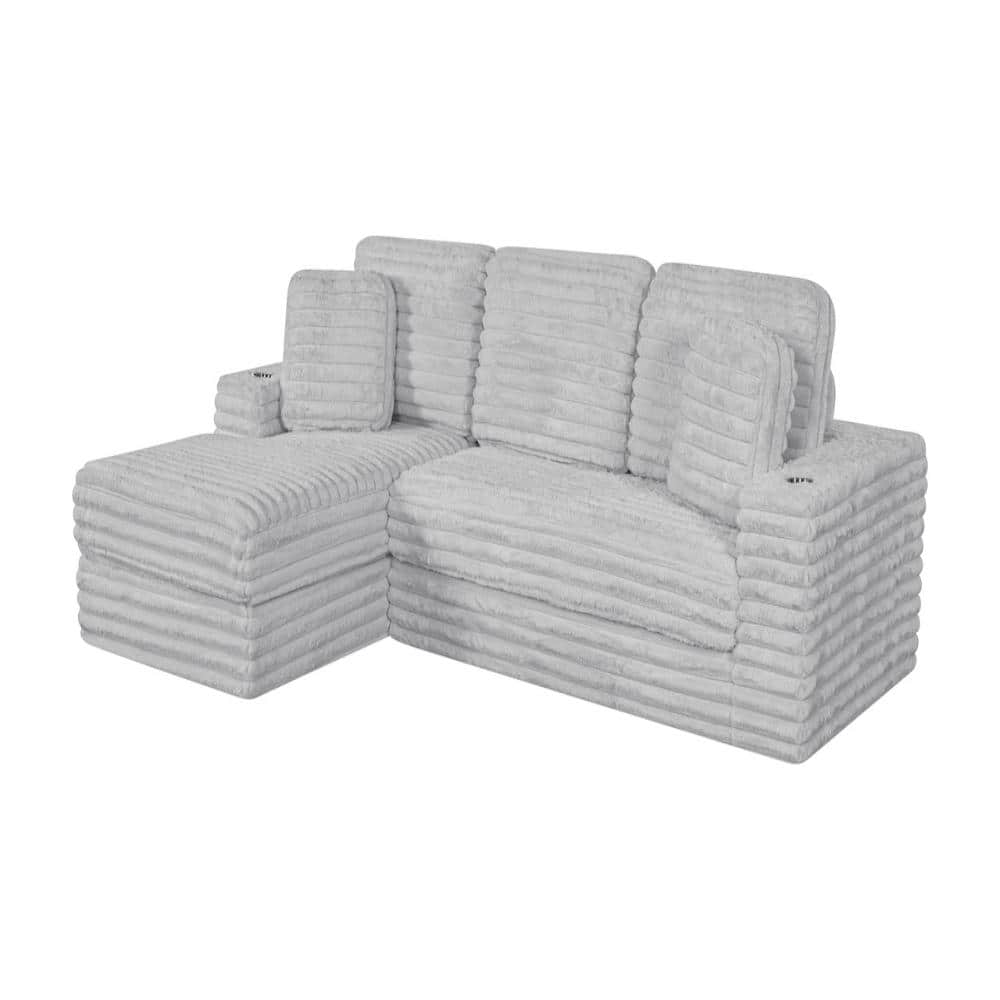 Cranon 70 in W. Straight Arm 2-Piece Faux Rabbit Fur L Shape Sectional Sofa In Light Grey With Left Facing Chaise price history on PriceWatchPro