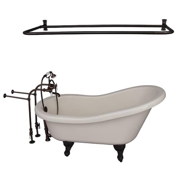 Barclay Products 5 ft. Acrylic Ball and Claw Feet Slipper Tub in Bisque with Oil Rubbed Bronze Accessories