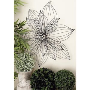 Metal Black 3D Wire Floral Wall Decor with Crystal Embellishments