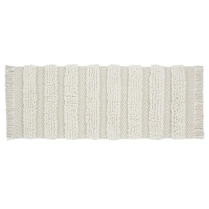 Savannah 24 in. 60 in. White Striped Cotton-Polyester Rectangle Bath Rug Runner