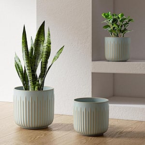 Modern 8.3 in. L x 8.3 in. W x 7.5 in. H Glaze Blue Gray Ceramic Round Indoor Planter (3-Pack)
