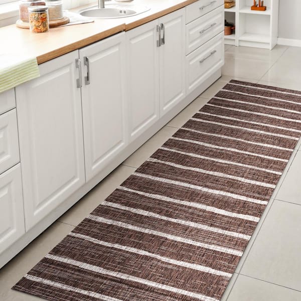JONATHAN Y Colonia Berber Brown/Beige 2 ft. x 10 ft. Stripe Indoor/Outdoor Runner Rug