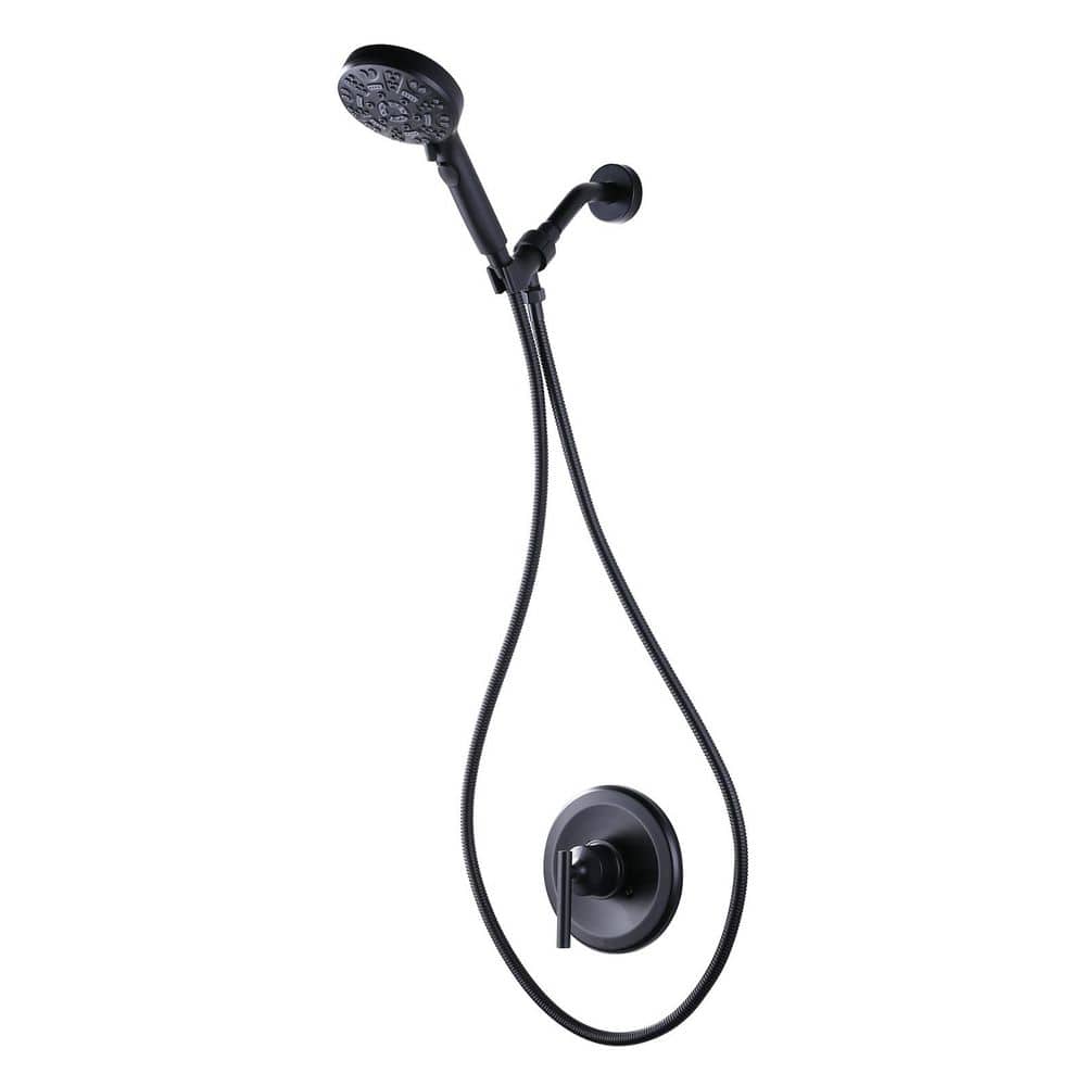 Single Handle 7-Spray Handheld Shower Faucet 1.8 GPM with Button and Brass Rough-in Valve Included in Matte Black price history on PriceWatchPro