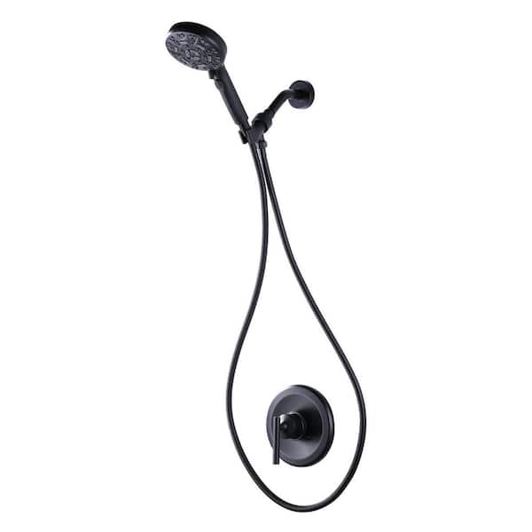 IVIGA Single Handle 7-Spray Handheld Shower Faucet 1.8 GPM with Button and Brass Rough-in Valve Included in Matte Black