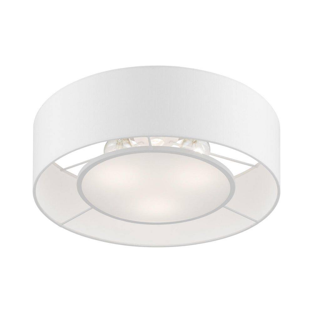 Elegant Brushed Nickel 3-Light Semi-Flush Mount with Off-White Drum Shade