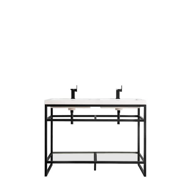 James Martin Vanities Boston 47 in. Single Console in Matte Black with Resin Vanity Top in White Glossy with White Basin