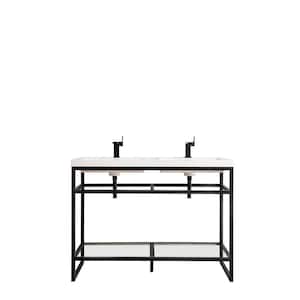 Boston 47 in. Single Console in Matte Black with Resin Vanity Top in White Glossy with White Basin