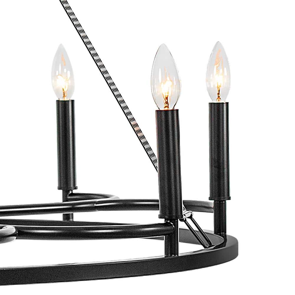 Classic Black Metal 8-Light Wagon Wheel Candle Style Chandelier