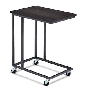 14 in. * 24 in. C-Shaped Wood End Table with Casters, Black