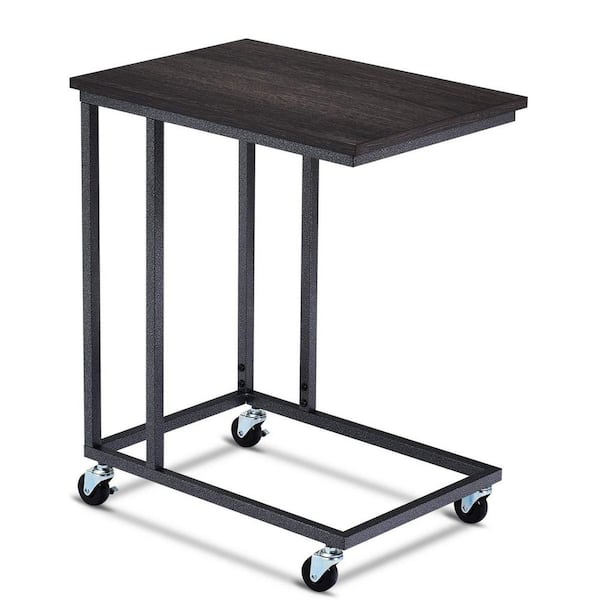 ANGELES HOME 14 in. * 24 in. C-Shaped Wood End Table with Casters, Black