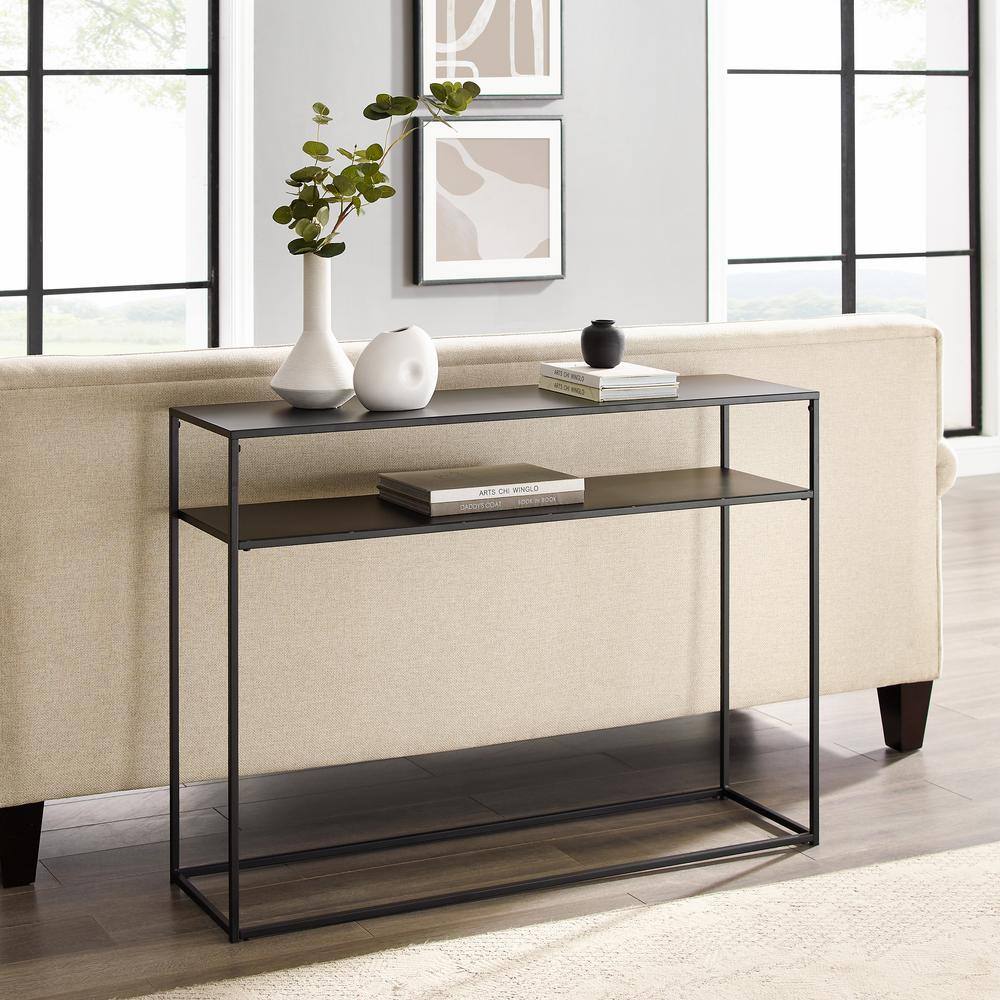 Streamlined Braxton Matte Black Steel Console Table with Storage