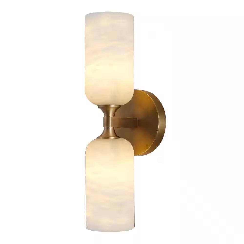 14 in. 2-Light Dimmable LED Brass Wall Sconce with Alabaster Shade, Wall Light for Bathroom, Living Room,Foyer (1 Piece) price history on PriceWatchPro