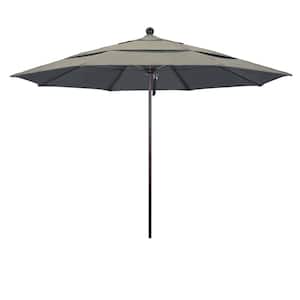 11 ft. Bronze Aluminum Commercial Market Patio Umbrella with Fiberglass Ribs and Pulley Lift in Spectrum Dove Sunbrella
