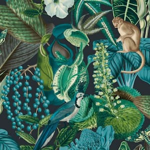 Blue Dreamy Jungle Easy to Remove Tropical Wallpaper, Double Roll