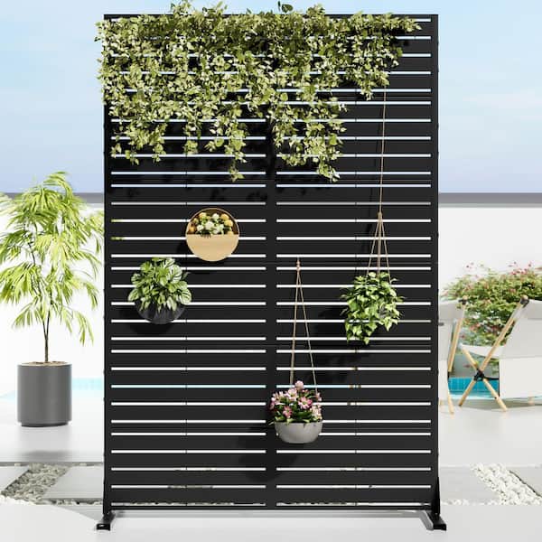 Dovelina 47 in. x 72 in. Black Textured Metal Garden Screens Outdoor Privacy Screen