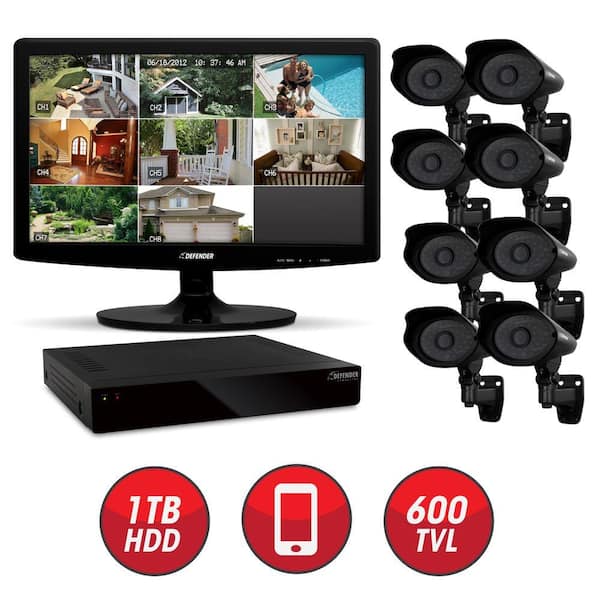 Defender Connected 8-Channel with Digital Video Recorder (8) CMOS Cameras IR with 19 in. LED Monitor-DISCONTINUED