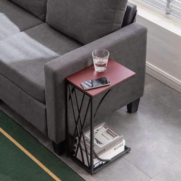 8.27 in. C-Shaped MDF Sofa Side Snack Table Brown