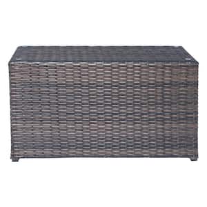 33 in. W x 22 in. D x 18 in. H Brown Rattan Wicker Outdoor Coffee Table with Clear Glass Top for Backyard Porch Indoor
