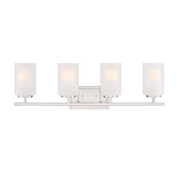 Designers Fountain Carmine 28 in. 4-Light Brushed Nickel Modern Vanity with Etched Glass Shades