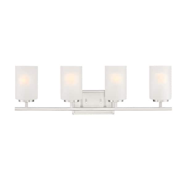 Carmine 28 in. 4-Light Brushed Nickel Modern Vanity Light with Etched Glass Shades