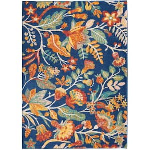 Allur Navy Multicolor 5 ft. x 7 ft. Floral Contemporary Area Rug