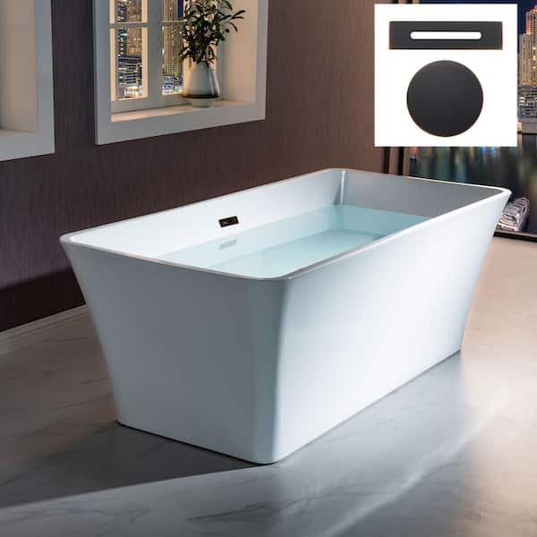 WOODBRIDGE Venezia 67 in. Acrylic Flatbottom Rectange Bathtub with Oil Rubbed Bronze Overflow and Drain Included in White