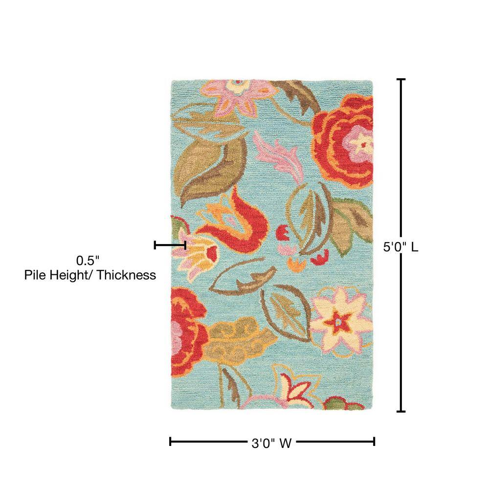 Blossom Blue Floral Hand-Tufted Wool Area Rug, 3' x 5'