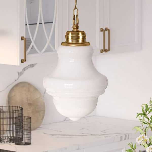 Meyer&Cross Annie 1-Light Brass Pendant with White Milk Glass Shade PD0502  - The Home Depot