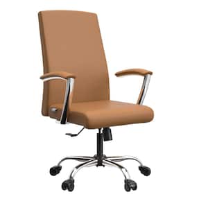 Evander Modern Swivel Office Chair in Faux Leather with Adjustable Height and Silver Frame, Acorn Brown