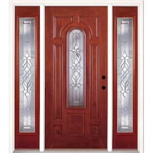 63.5 in.x81.625in.Lakewood Zinc Center Arch Lt Stained Cherry Mahogany Lt-Hd Fiberglass Prehung Front Door w/Sidelites
